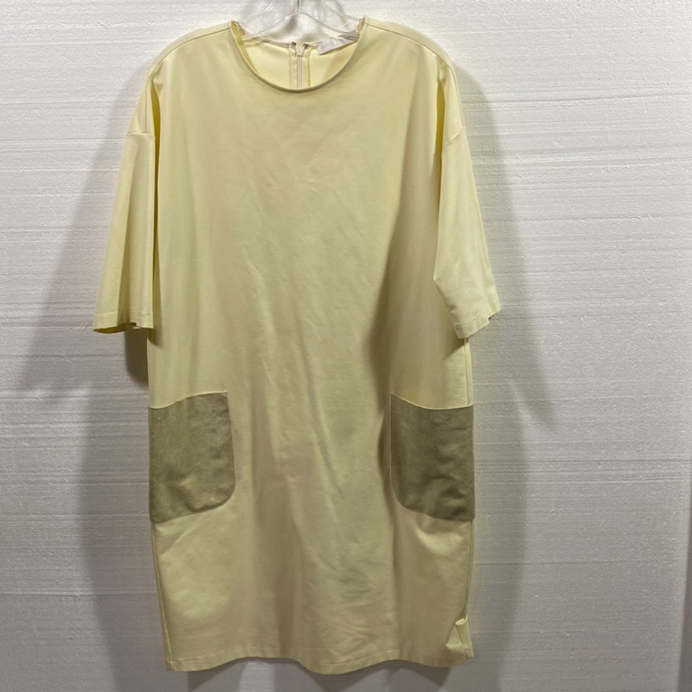 Fabiana Filippi light yellow shift dress with suede pockets